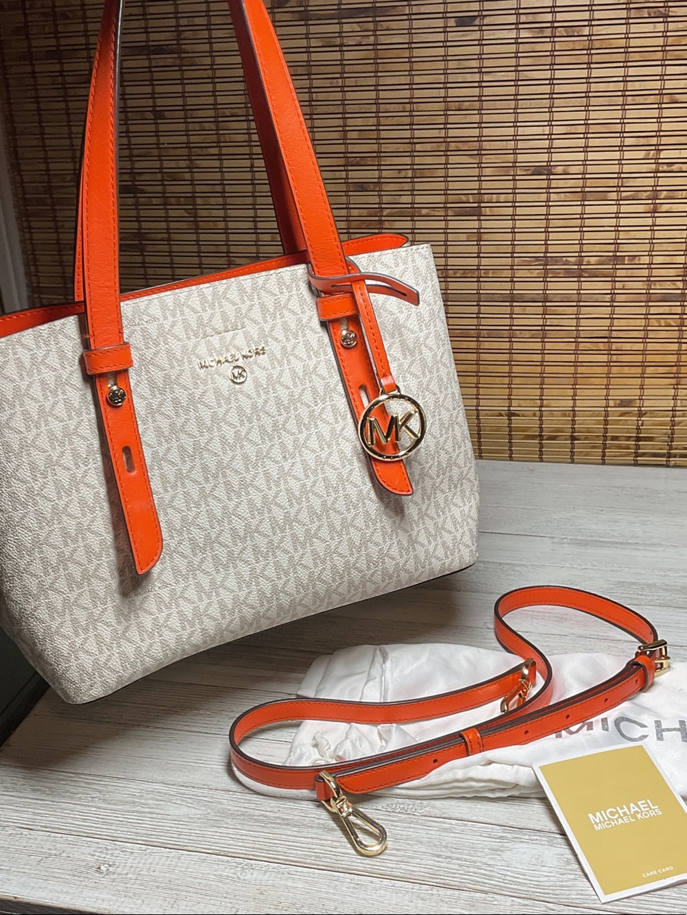 Michael Kors Mel Small Signature Tote Crossbody Orange/Gold MK EXCELLENT